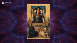 The Chariot tarot card showing a charioteer driving a chariot pulled by a black and a white sphinx