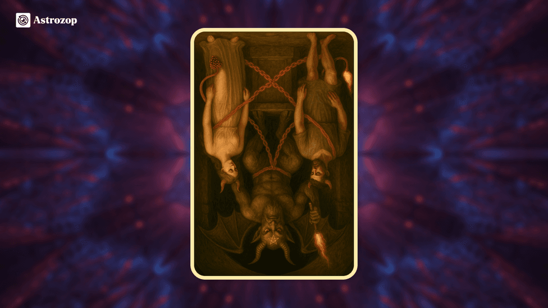  Reversed Devil Tarot card image showing an inverted horned figure