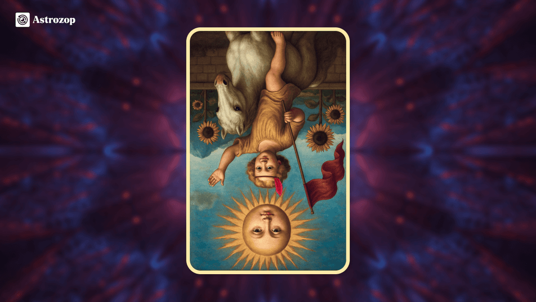 Reversed Sun Tarot card image showing an inverted sunny scene 